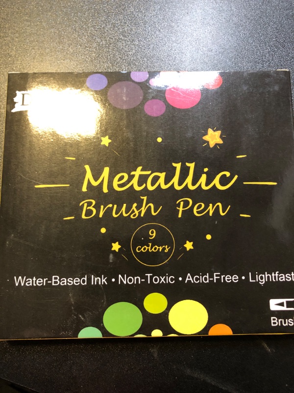 Photo 2 of Dyvicl Metallic Brush Marker Pens - Metallic Pens Art Markers for Calligraphy, Brush Lettering, Black Paper, Rock Painting, Card Making, Scrapbooking, Fabric, Metal, Ceramics, Wine Glass, Set of 9 Brush tip