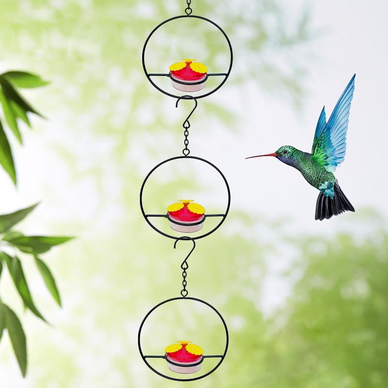 Photo 1 of 2024 Hummingbird Feeders for Outdoors Hanging, 3 Tiers Metal Nectar Feeders Circular Heart for Outdoors Hanging Ant and Bee Proof for Outside Garden, Backyard, Patio & Deck (Black Circular 3PCS)
