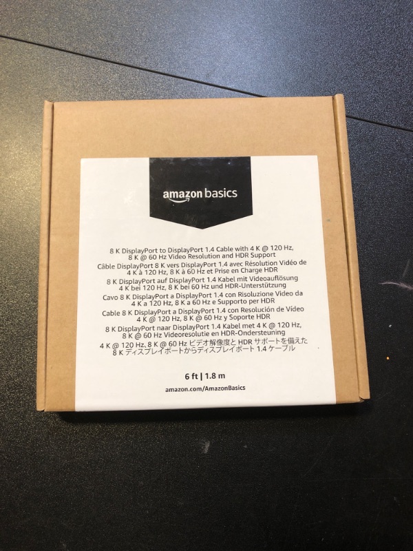 Photo 2 of Amazon Basics 8K DisplayPort to DisplayPort 1.4 Cable with 4K@120Hz, 8K@60Hz Video Resolution, and HDR Support, 6 Feet 6 Feet Cable