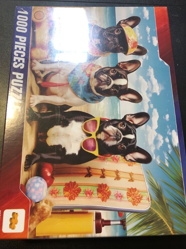 Photo 2 of 1000 Pieces Puzzle for Adults - Dogs Puzzle - Featuring a Fun Beach Traveltime Image of 3 Brothers - Thick, Sturdy Pieces Challenging Family Activity Great Gift Idea, 29 x 20 inches Beach Dogs