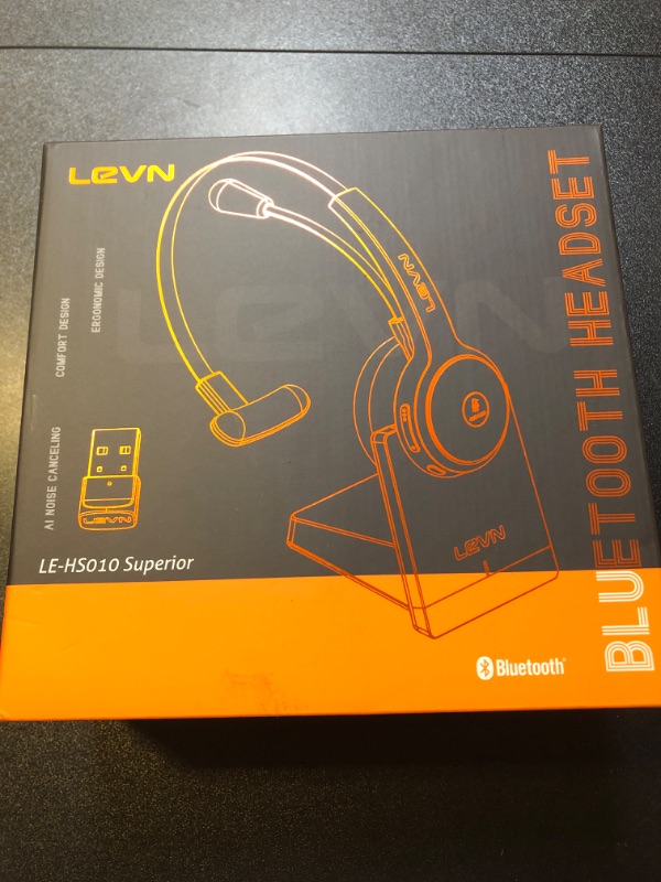 Photo 2 of LEVN Bluetooth 5.0 Headset, Wireless Headset with Microphone (AI Noise Cancelling), 35Hrs Bluetooth Headphones with USB Dongle for PC, Suitable for Remote Work/Call Center/Zoom/Online Class/Trucker LE-HS010 Superior