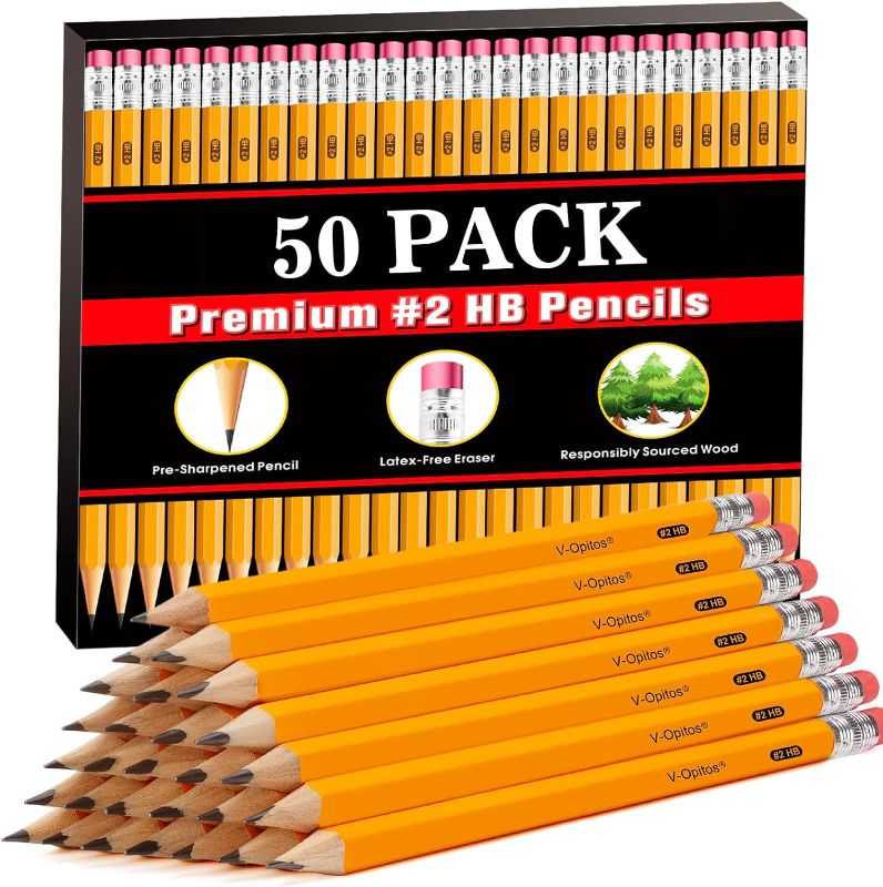 Photo 1 of  Wood-Cased #2 HB Pencils, 50 Pack Pre-Sharpened Pencils 