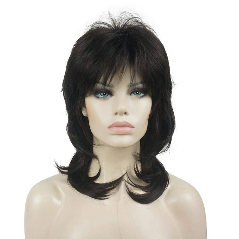 Photo 1 of Aimole Shaggy Layered Wig Shoulder Length Women's Wig with Hair Bangs Premium Synthetic Hair Wig for Women (4-Dark Brown)
 