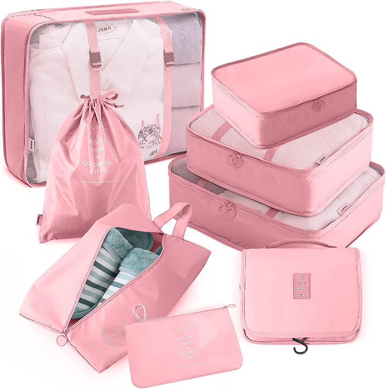 Photo 1 of  Set Packing Cubes for Suitcases, Packing Cubes Travel Luggage Organizer Bags for Travel Essentials, Lightweight Packing Organizers with Toiletries Bag Travel Accessories(Pink) 