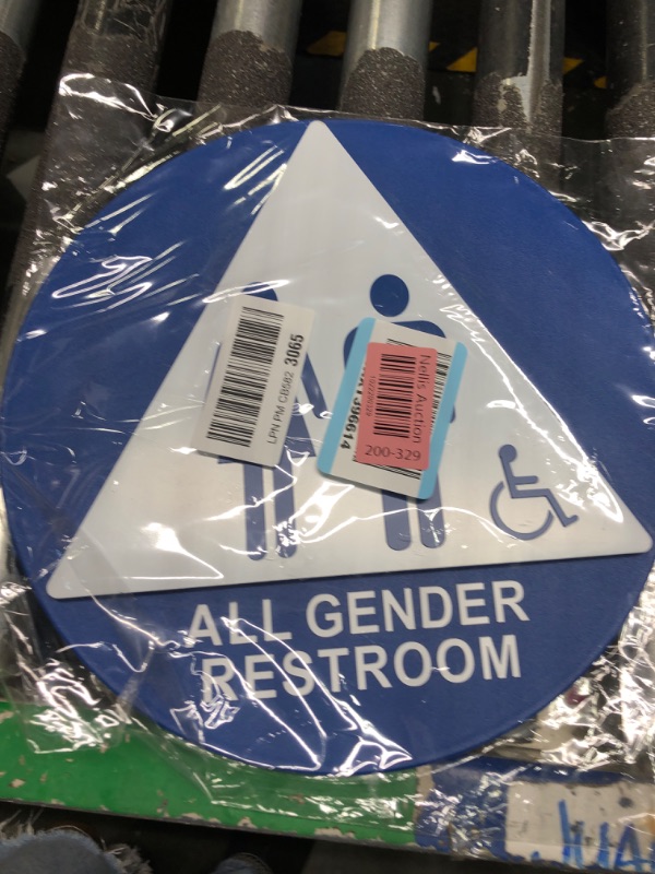 Photo 2 of Brady California/ADA Restroom Sign, Legend "Restroom" - Plastic, White on Blue, 12" Diameter - 106184