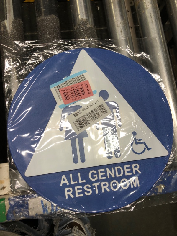 Photo 2 of Brady California/ADA Restroom Sign, Legend "Restroom" - Plastic, White on Blue, 12" Diameter - 106184  