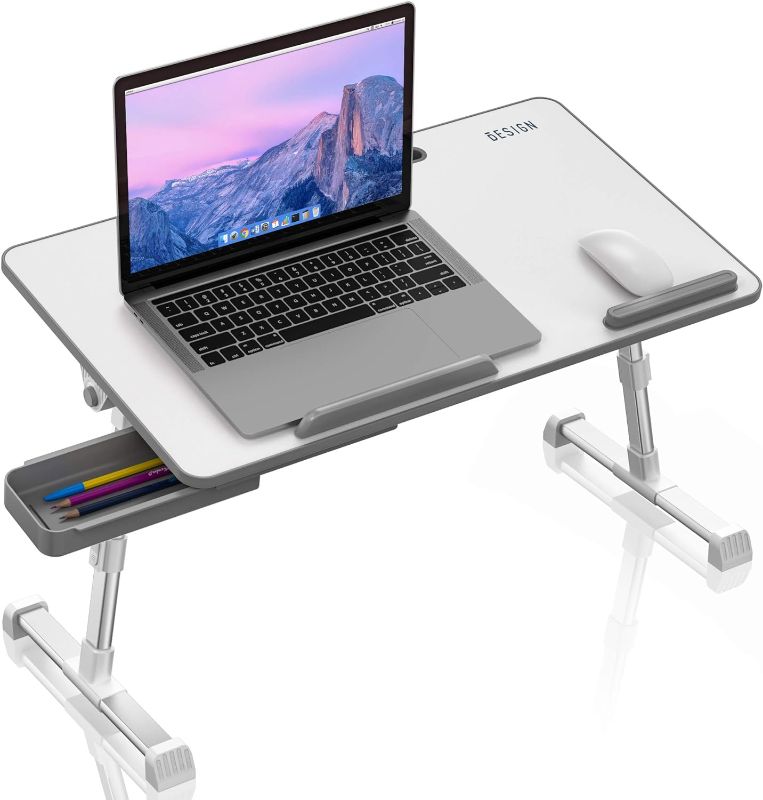 Photo 1 of *** scratch on surface and missing parts** Besign LT06 Pro Adjustable Laptop Table [Large Size], Portable Standing Bed Desk, Foldable Sofa Breakfast Tray, Notebook Computer Stand for Reading and Writing (White)