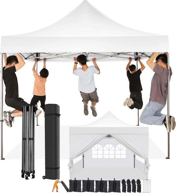 Photo 1 of 10'x10' Ez Pop Up Canopy Tent Commercial Instant Shelter with Heavy Duty Roller Bag, 4 Canopy Sand Bags, 10x10 FT White