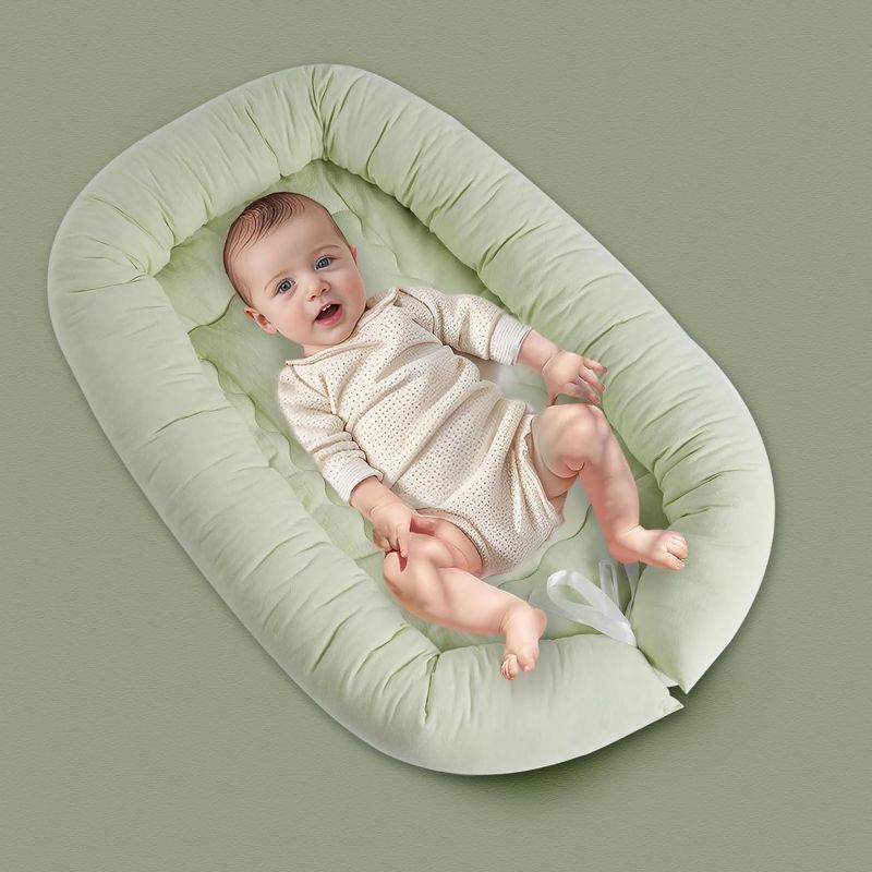 Photo 1 of Baby Lounger Cover with Inner Core, Infant Nest Cover for Sleep, Portable Nest Sleeper Cover with 100% Cotton, Adjustable Size (Green)