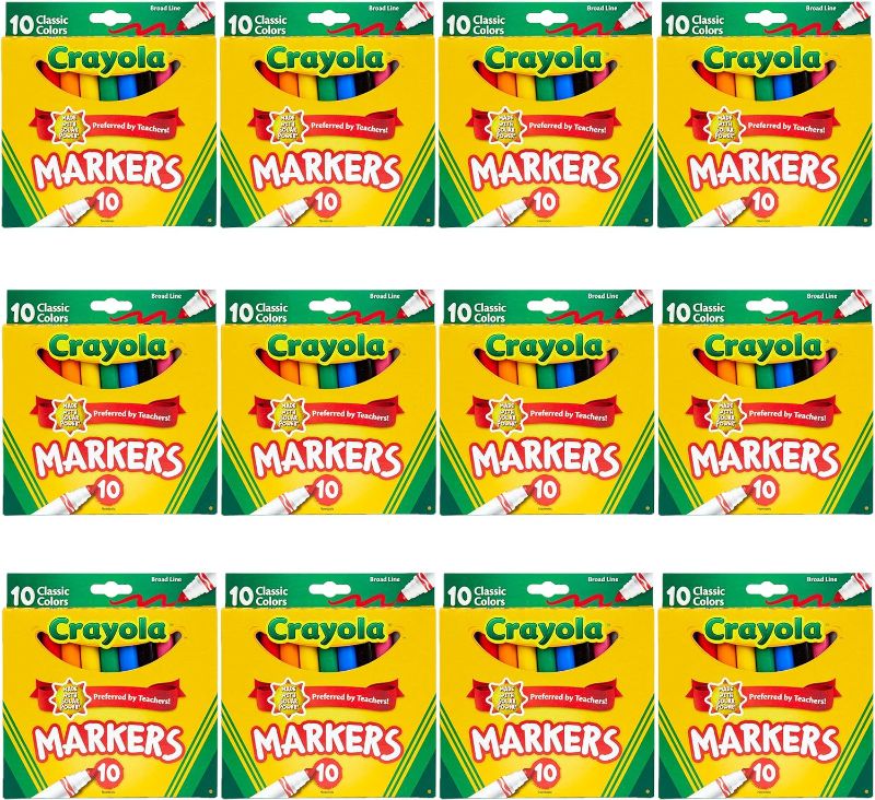 Photo 1 of Crayola Broad Line Markers Bulk, 12 Marker Packs with 10 Colors