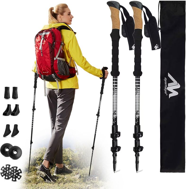 Photo 1 of AONIJIE Trekking Poles -2 Ultralight Collapsible Carbon Fiber Hiking Poles with Anti-Shock and Quick Lock System, Folding Walking Sticks for Hiking, Camping