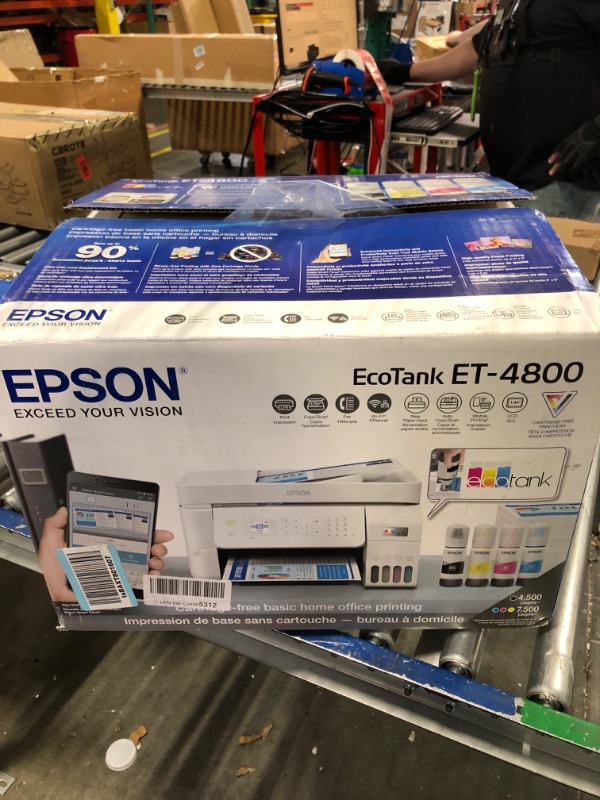 Photo 2 of Epson EcoTank ET-4800 Wireless All-in-One Cartridge-Free Supertank Printer with Scanner, Copier, Fax, ADF and Ethernet – Ideal-for Your Home Office ET-4800 White FAX/ADF/Print/Copy/Scan