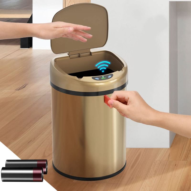 Photo 1 of **CAN SENSOR VERY SENSATIVE//OPENS FREQUENTLY** Smart Trash Can 3.5 Gallon Stainless Steel Garbage Can with Automatic Packaging Function, Touchless Trash Can, Intelligent Induction Trash Bin for for Bathroom Kitchen Office(Champagne Gold)
