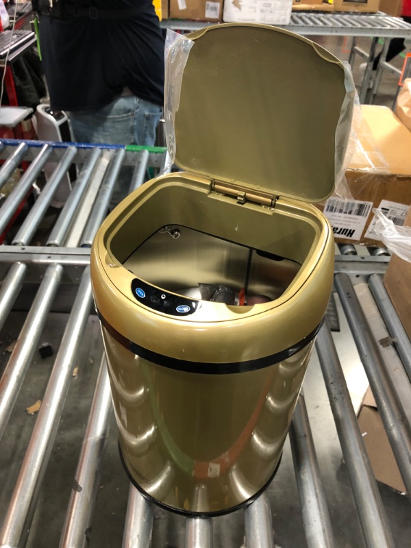 Photo 1 of **CAN SENSOR VERY SENSATIVE//OPENS FREQUENTLY** Smart Trash Can 3.5 Gallon Stainless Steel Garbage Can with Automatic Packaging Function, Touchless Trash Can, Intelligent Induction Trash Bin for for Bathroom Kitchen Office(Champagne Gold)
