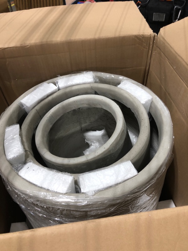 Photo 1 of 17.3 in., 13.4 in. & 10.6 in. H Round Weathered Concrete Planter, Outdoor Indoor Large Containers w/Drainage Holes Set-3