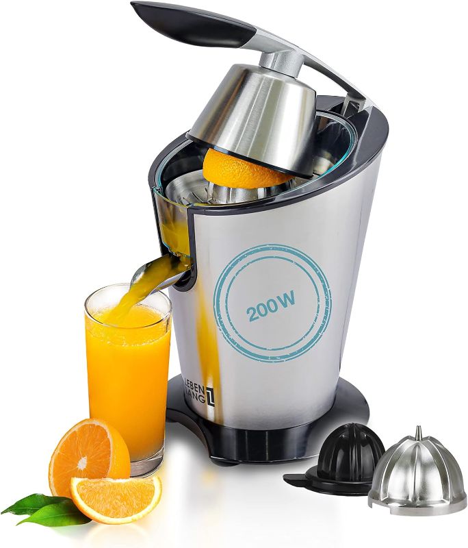 Photo 1 of **NON FUNCTIONING/SOLD AS PARTS**LEBENLANG - Powerful electric juicer with high juice yield | Citrus juicer 200W + 2 cones | Lemon, lime, orange juice squeezer machine with innovative lever press | exprimidor de naranjas electrico
