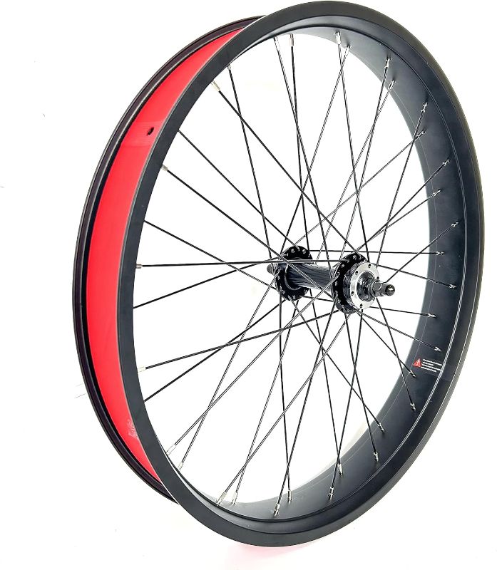 Photo 1 of 26x4.0 Front Fat Bike Wheel Bolt On Snow Bicycle 26 Inch Double Wall Bearing Hub 36x12G Spokes 135mm Dropout Disc Brake Electric Fatbike Front Rim Set