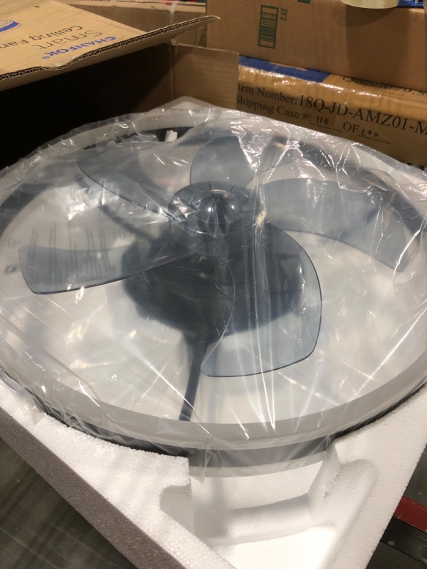 Photo 1 of CHANFOK Low Profile Ceiling Fan with Light - Modern Flush Mount Enclosed Ceiling Fan 19.7" LED Dimmable Bladeless Ceiling Fans with Remote Control,Smart 3 Light Color and 6 speeds(Black)