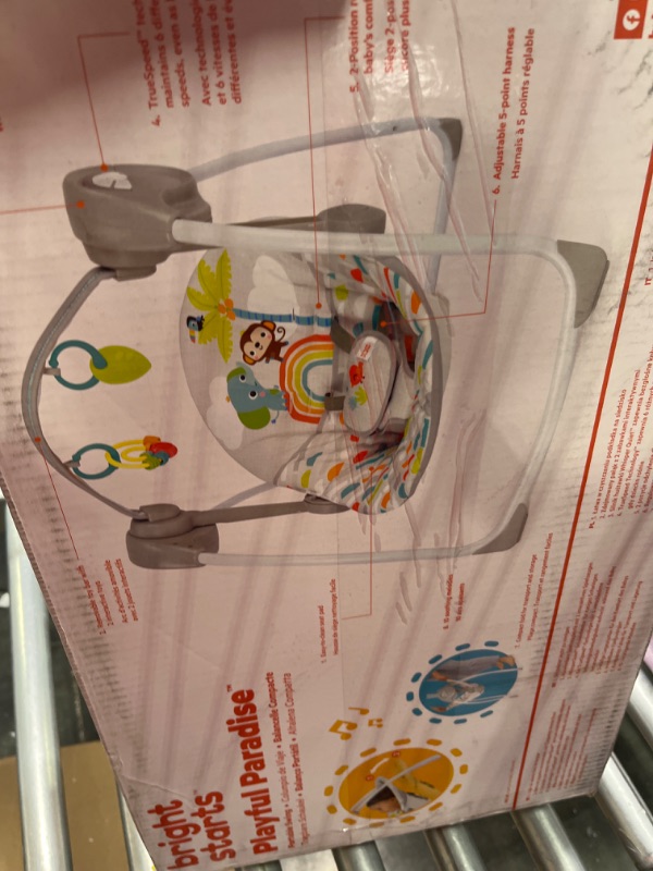 Photo 2 of Bright Starts Playful Paradise Portable Compact Automatic Baby Swing with Music, Unisex, Newborn +