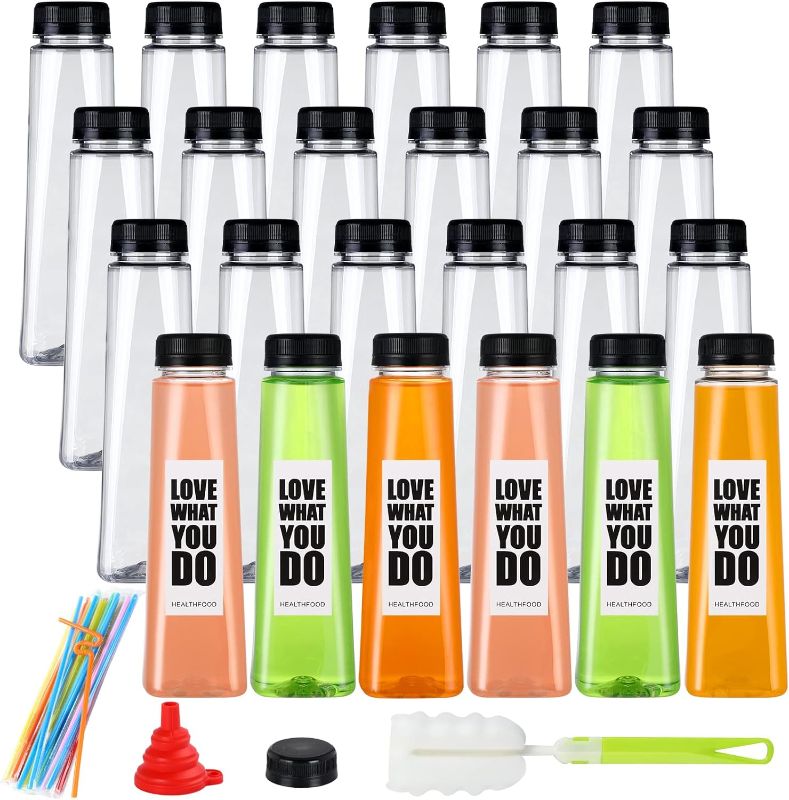 Photo 1 of 24 Pack 12oz Empty PET Plastic Juice Bottles with Leak-Proof Caps Lids, Reusable Clear Water Bottle Food Grade Bulk Beverage Containers for Juicing Smoothie Milk and Homemade Beverages