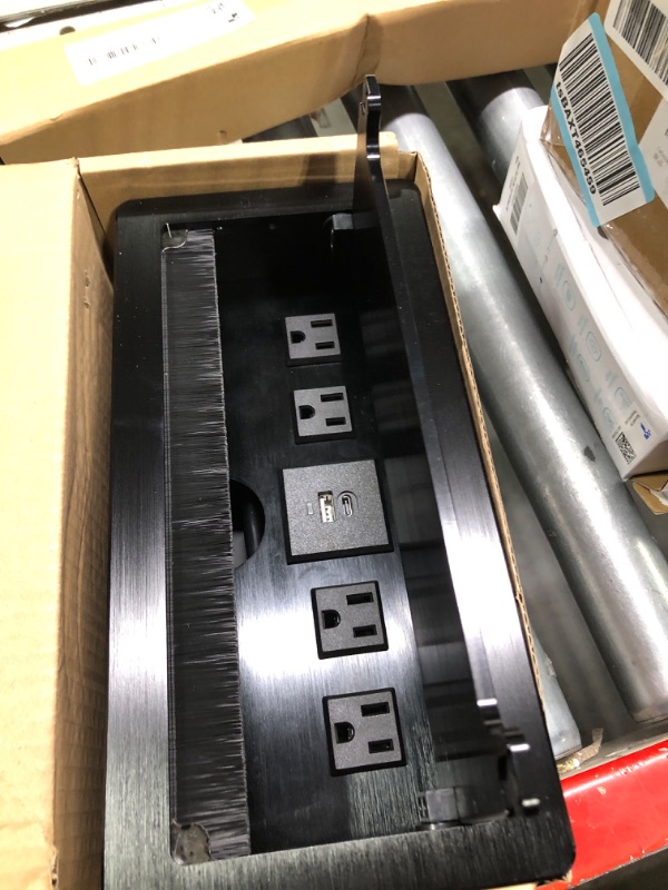 Photo 1 of Embedded mesa Power Socket Box, Table Power Multimedia Connectivity Box for Conference Study Room with 4 Outlet,A/C Interface USB Fast Charging (Brushed Black)