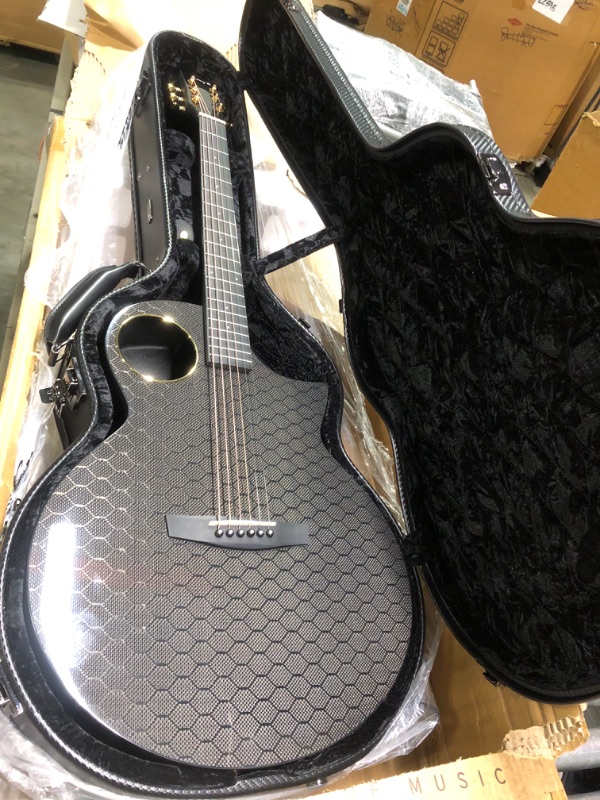 Photo 4 of ** NEW OPEN BOX**
Enya Acoustic Electric Guitar Carbon Fiber X4 PRO AcousticPlus 41” 4/4 Sized Guitar Bundle with Hard Case, Leather Strap, Instrument Cable & USB Type-C Charging Cable(X4 PRO) 41” Black
