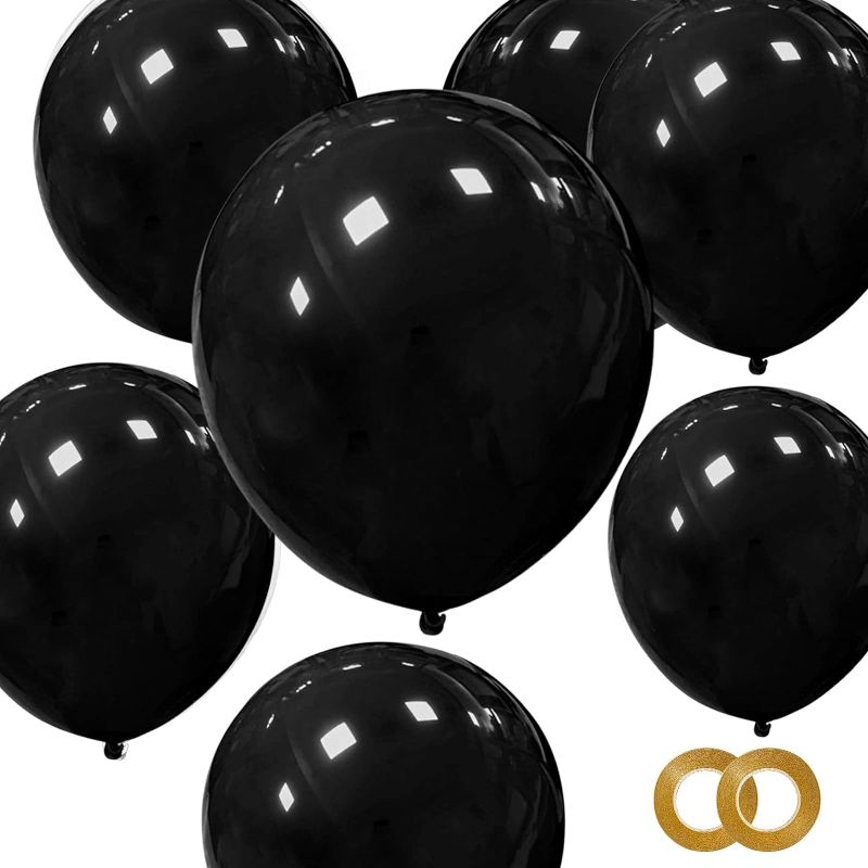 Photo 1 of Black Latex Balloons 100 Pack 12 Inch Black Round Helium Balloons Party Balloons for Birthday Black Themed Wedding Graduation New Year Backdrop Decorations Black Balloons