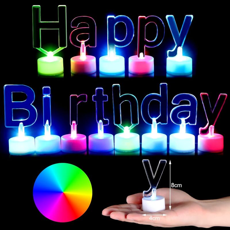 Photo 1 of 13 Pcs Colorful LED Birthday Candles Happy Birthday Letter Candle Lights Flashing Birthday Cake Decorations LED Birthday Cake Topper for Kids Adults Birthday Decoration
