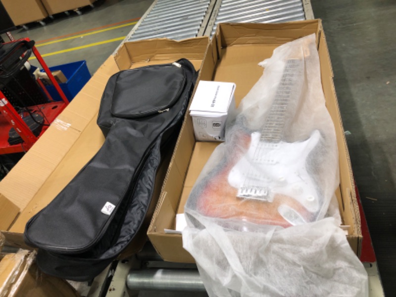 Photo 1 of AODSK Electric Guitar with Amp Beginner Kit 39 Inch Solid Body Full Size,SSS Pick Up,All Accessories,Digital Tuner,Six Strings,Four Picks,Tremolo Bar,Strap,Gig Bag,Starter kit Full Size-Sunburst