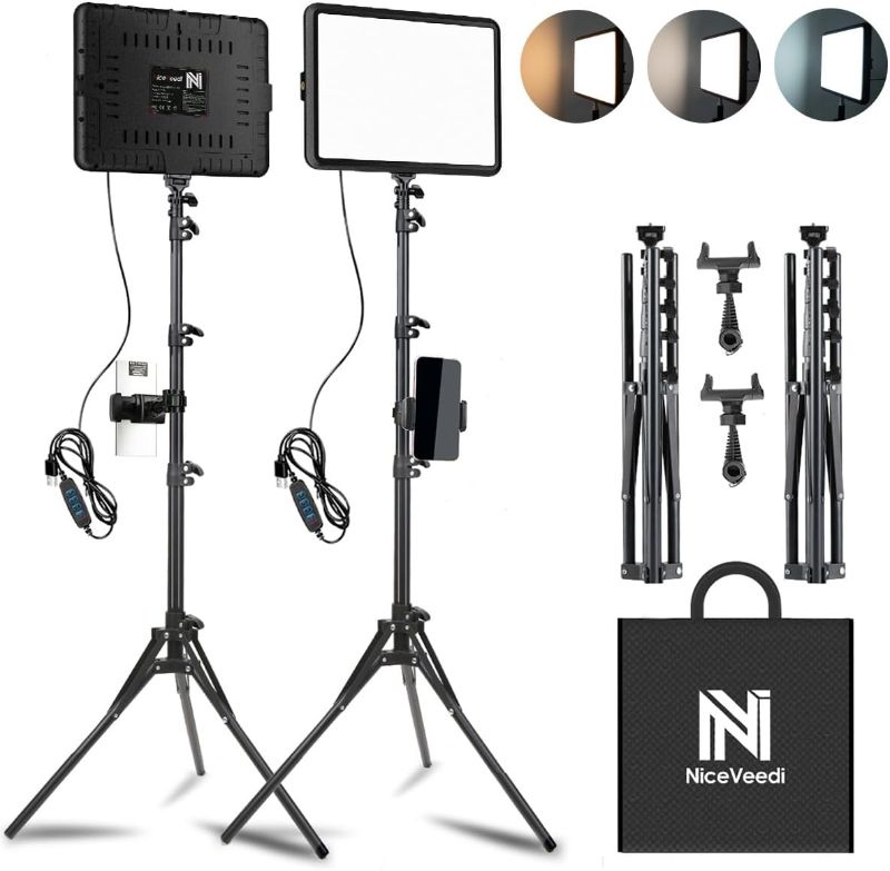 Photo 1 of 2-Pack LED Video Light Kit, NiceVeedi Studio Light, 2800-6500K Dimmable Photography Lighting Kit with Tripod Stand&Phone Holder, 73" Stream Light...
