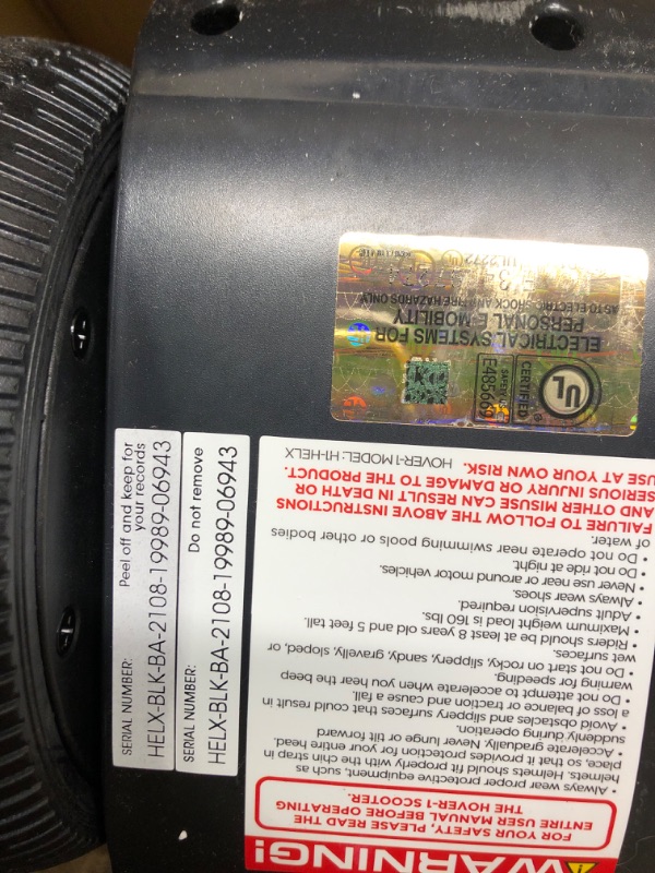 Photo 4 of ** missing charging cord, type in last photo**
Hover-1 Helix Electric Hoverboard | 7MPH Top Speed, 4 Mile Range, 6HR Full-Charge, Built-in Bluetooth Speaker, Rider Modes: Beginner to Expert Hoverboard Black