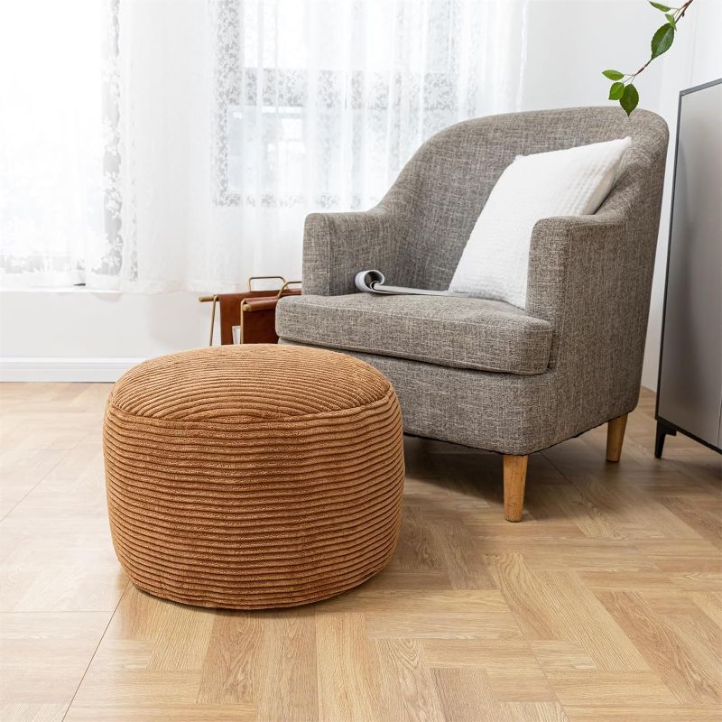 Photo 4 of  Poofieotto Pouf Ottoman Stuffed with PP Cotton Pouf Filler, Velvet Floor Pouf,Round Ottoman Foot Stool Cushion Storage Ottoman, 20 * 12 Inches Foot Rest for Living Room, Home Decor (Coffee)