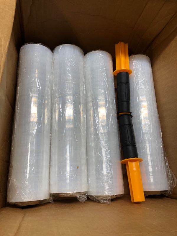 Photo 2 of Stretch Film, HERKKA Stretch Wrap with Handles Industrial Strength, Moving Wrapping Plastic Roll, Shrink Wrap for Pallet Wrap, 15" x 1000 Feet, 4 Pack, 60 Gauge