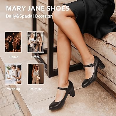Photo 1 of IDIFU Women's Candy Dress Mary Jane Shoes Low Block Heels Closed Round Toe Office Work Church Wedding Pumps