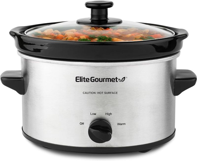 Photo 2 of Elite Gourmet MST-275XS Electric Oval Slow Cooker, Adjustable Temp, Entrees, Sauces, Stews & Dips, Dishwasher Safe Glass Lid & Crock (2 Quart, Stainless Steel)