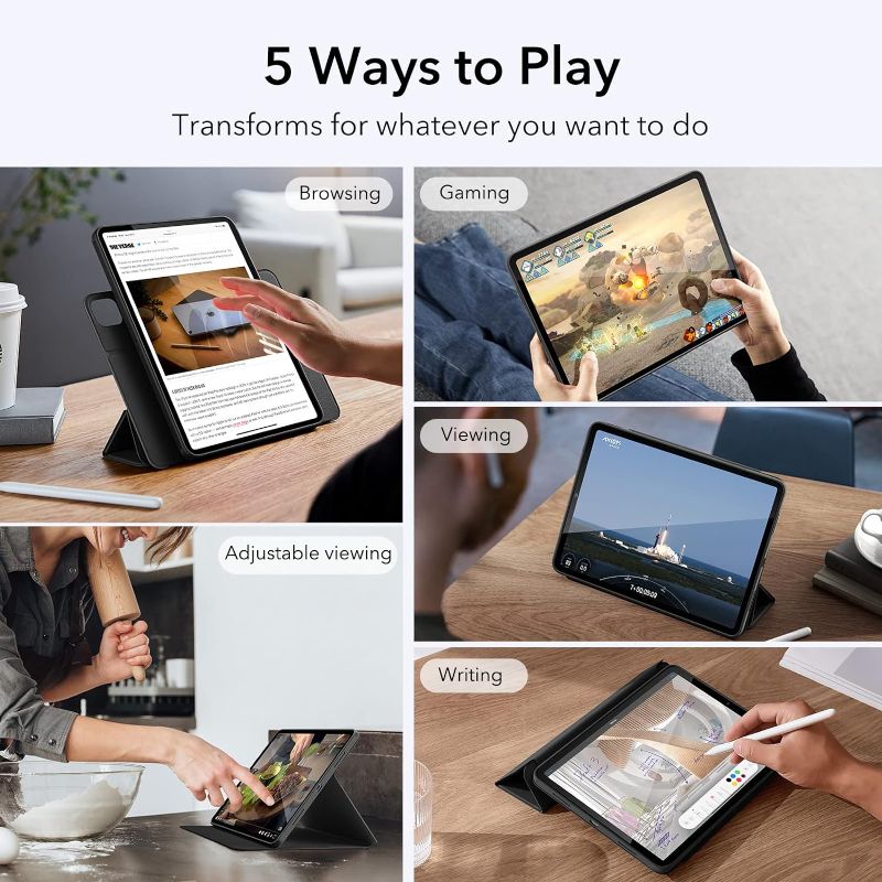 Photo 1 of ESR for iPad Pro 12.9 Case, iPad 12.9 Pro Folio Case (2022/2021, 6th/5th Generation) with Pencil Holder, Detachable Magnetic Cover, Vertical Stand, Rebound 360 Series, Black