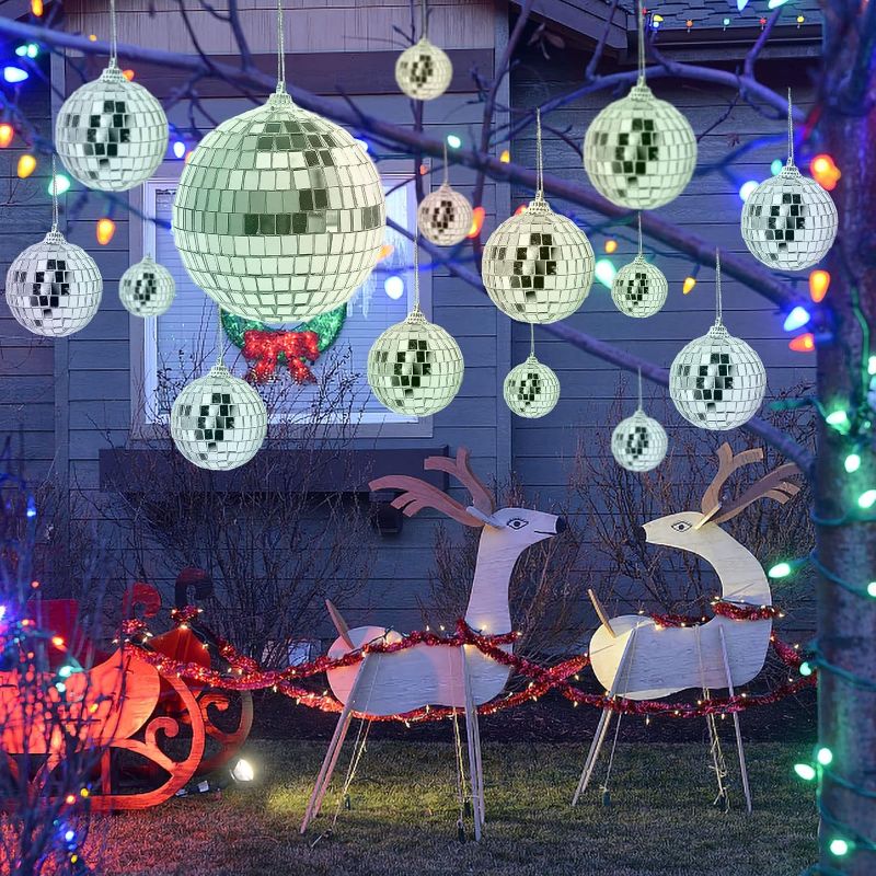 Photo 1 of 36 Pcs Reflective Mirror Disco Balls - DJ Light Effect, 70s/80s/90s Various Sizes Silver Disco Mini Ball Decorations Cool Table Ornaments for Christmas Tree Wedding Birthday Stage Props Cake Decor