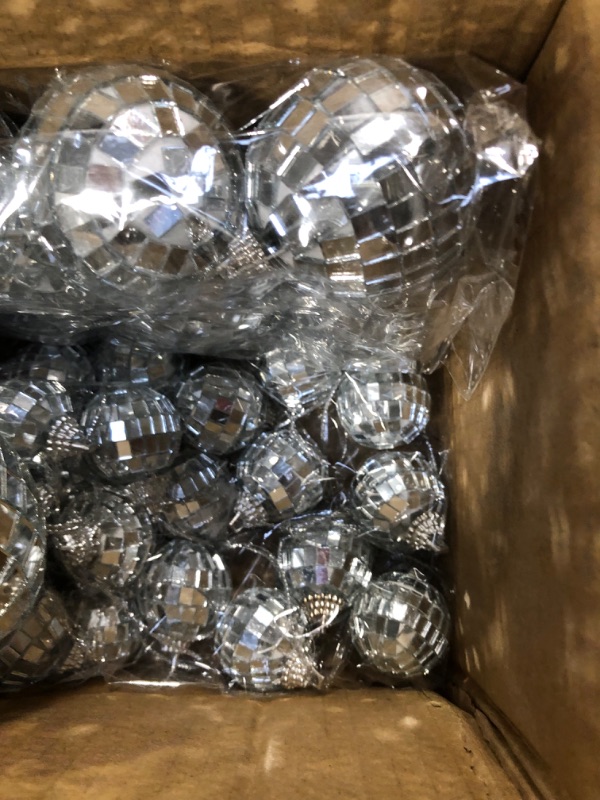 Photo 2 of 36 Pcs Reflective Mirror Disco Balls - DJ Light Effect, 70s/80s/90s Various Sizes Silver Disco Mini Ball Decorations Cool Table Ornaments for Christmas Tree Wedding Birthday Stage Props Cake Decor