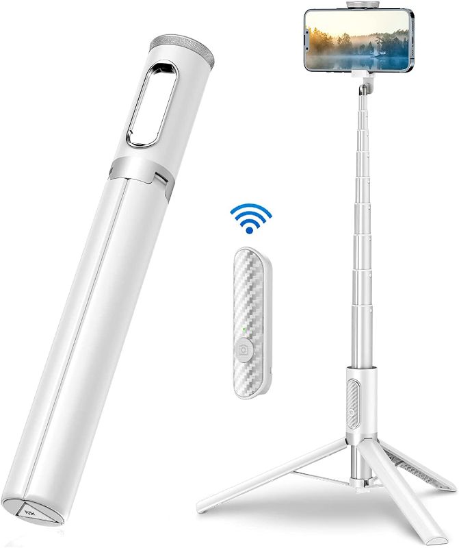 Photo 1 of **MISSING PARTS**TONEOF Tripod, Cell Phone Selfie Stick, 60 Inch All-in-1 Stand with Integrated Wireless Remote, Lightweight and Portable, Extendable Tripod for 4-7 Inch iPhone and Android White