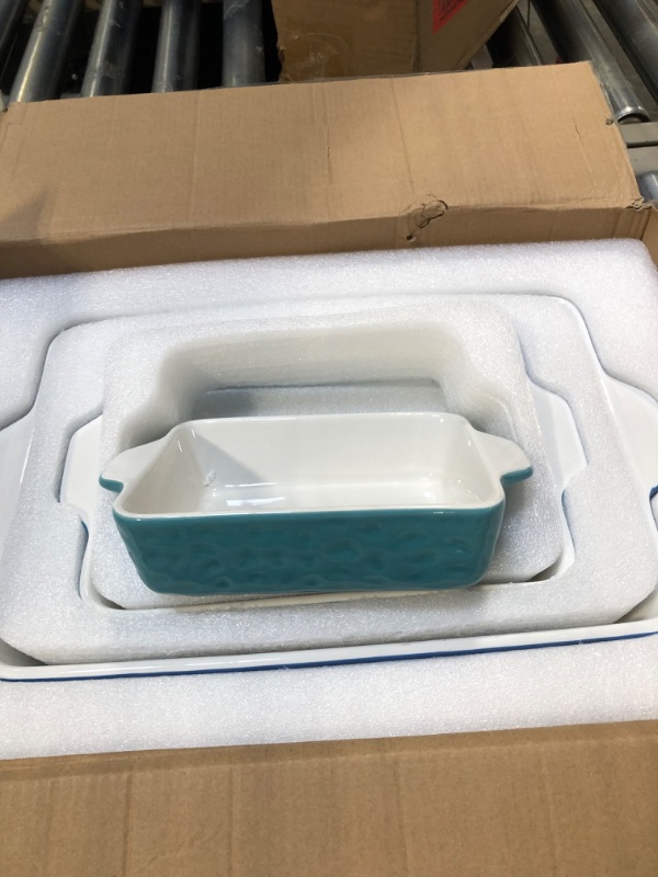 Photo 3 of 3Pack Ceramic Baking Dish for Oven Large Casserole Baking Dish with Handles Packaging Upgrade Nonstick Ceramic Bakeware for Cooking, Cakes, Lasagna & Gift, Blue 1-Blue 3 Set of Baking Dishes