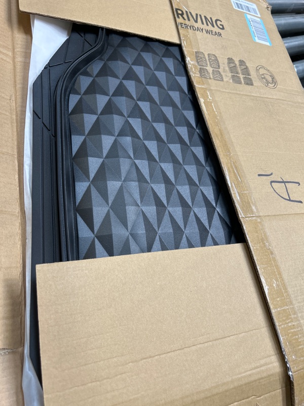 Photo 1 of CAR PASS Heavy Duty Rubber Car Mats, Deep Dish All-Weather Floor Mat for Car Full Set Durable Anti-Slip 3D Rhombus Waterproof Trim to fit Liner Universal Fit Automotive,Sedan,SUV,Truck, 3 Piece Black Front and Rear[3PCS] Black Rubber