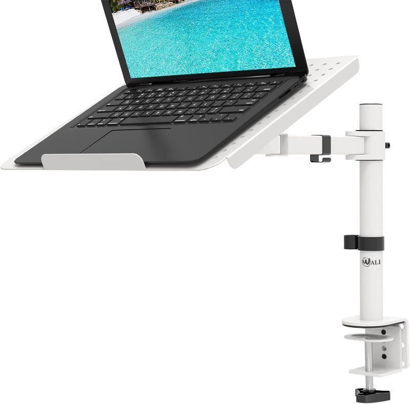 Photo 1 of WALI Laptop Mount Arm for Desk, Laptop Tray, Fully Adjustable, up to 17 inch, 22lbs, with Vented Cooling Platform Stand (M00LP-W), White