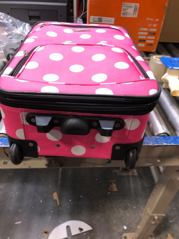 Photo 2 of ***CARRY ON ONLY** Rockland Fashion Softside Upright Luggage Set, Expandable, Pink Dots
