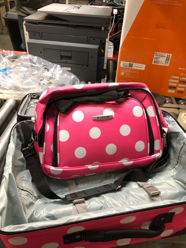 Photo 4 of ***CARRY ON ONLY** Rockland Fashion Softside Upright Luggage Set, Expandable, Pink Dots