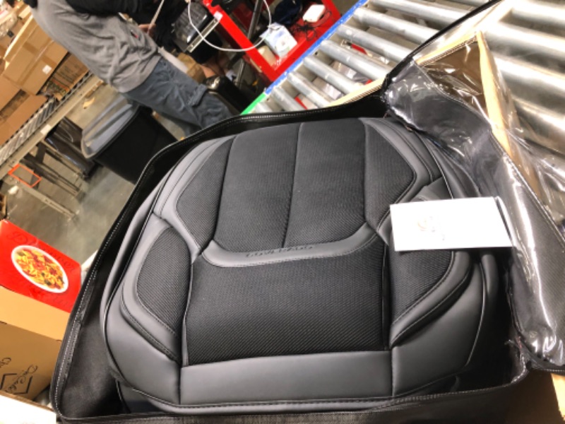 Photo 1 of Coverado Front Seat Covers 2 Pieces, Breathable Fabric&Leather Car Seat Protectors, Universal Auto Accessories Compatible with Most Sedans SUV Pick-up Truck, Black Black FrontPair