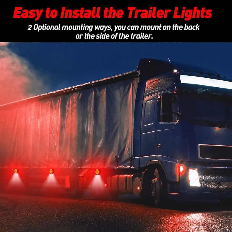 Photo 3 of 6 Pieces 12V Waterproof Square LED Trailer Lights Kit, Red LED Trailer Lights Stop Turn Tail License Brake Running Light Lamp for Trailers Under 80'' Boat Trailer Truck Marine Camper RV Snowmobile