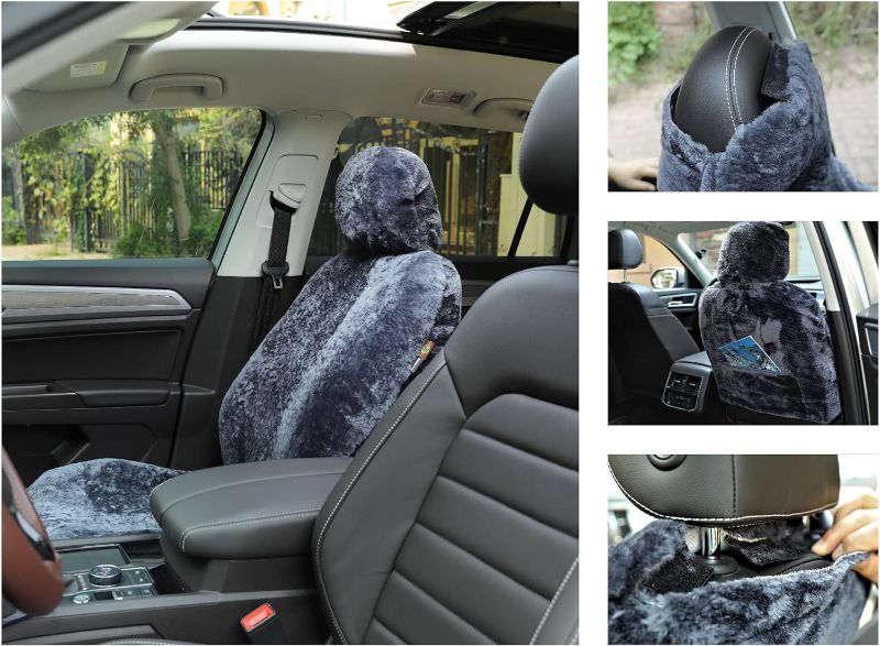 Photo 1 of Genuine Sheepskin Seat Covers Fur Seat Covers for Cars Furry Covers Fuzzy Seat Covers for Car Fluffy Seat Covers for Car Fur Shearling Car Accessories (56 by 23 Inches, Gray with bit of Bluish Tint)
