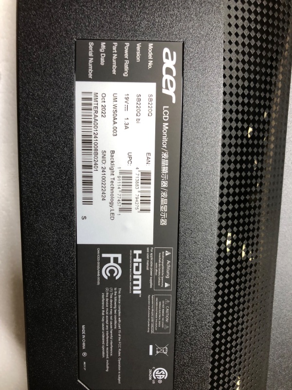 Photo 1 of Acer 21.5 Inch Full HD (1920 x 1080) IPS Ultra-Thin Zero Frame Computer Monitor (HDMI & VGA Port), SB220Q bi