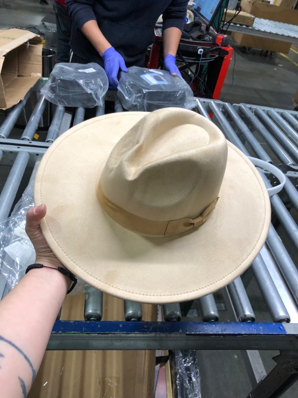 Photo 3 of FLUFFY SENSE. Big Wide Brim Fedora Hat for Women - Nashville Outfits Western Hats Women's Felt Panama Rancher Hat 6 3/4-7 3/8 Khaki