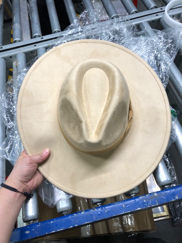 Photo 4 of FLUFFY SENSE. Big Wide Brim Fedora Hat for Women - Nashville Outfits Western Hats Women's Felt Panama Rancher Hat 6 3/4-7 3/8 Khaki
